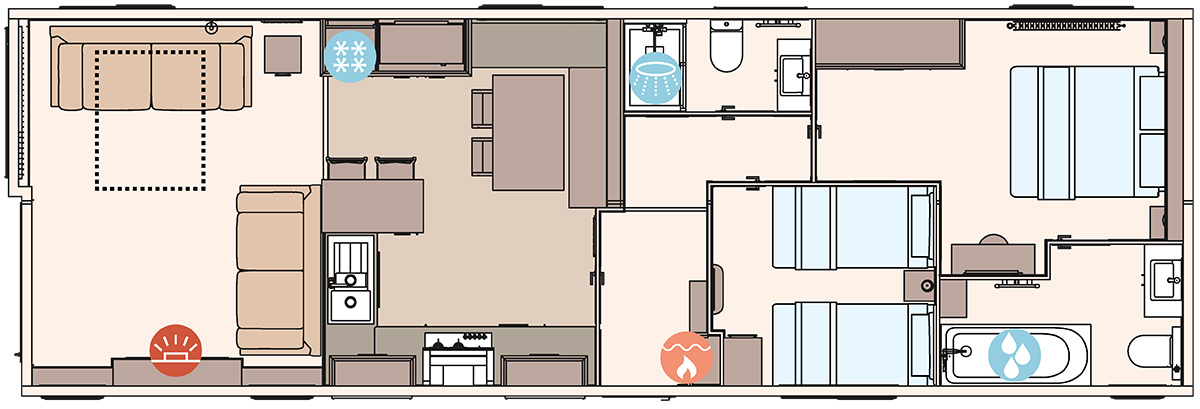 The Beaumont Lodge 43ft x 14ft x 2 Bedroom floorplan