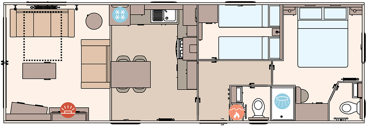 The Beverley 36ft x 12ft x 2 Bedroom floorplan