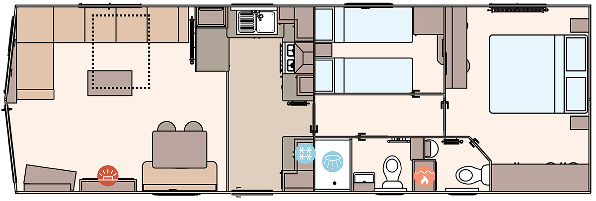 The Keswick 36ft x 12ft x 2 Bedroom floorplan