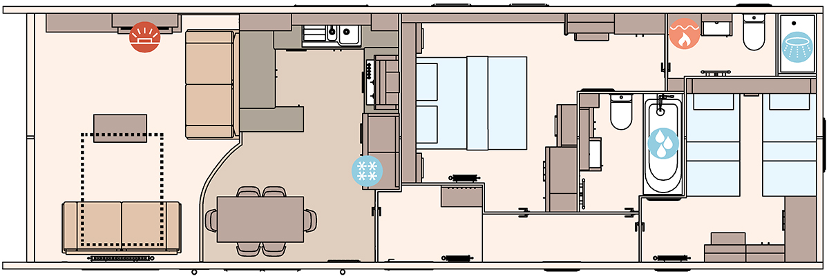 The Westwood Lodge 44ft x 14ft x 2 Bedroom floorplan