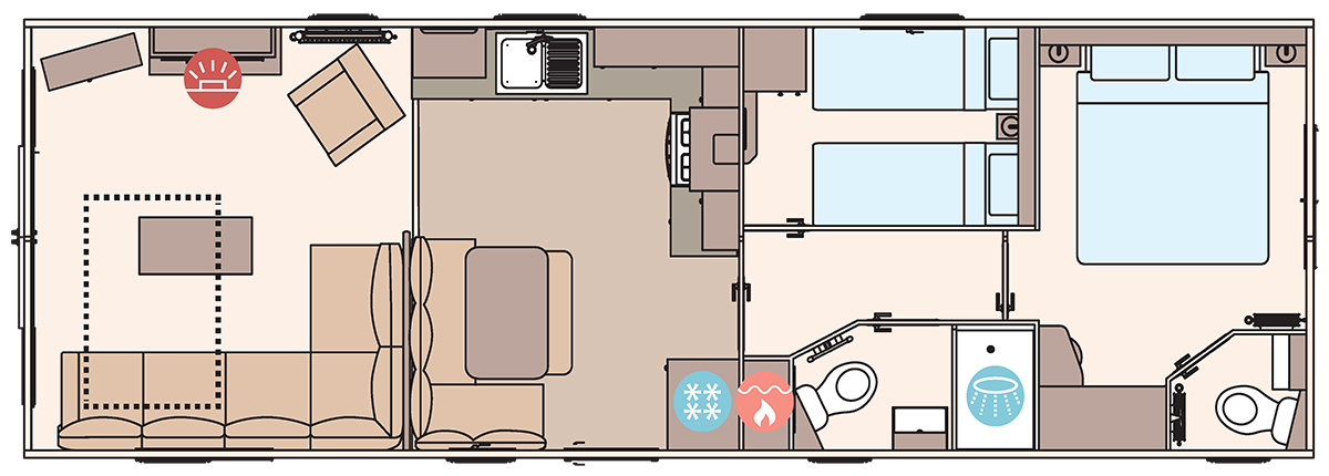 The Wimbledon 37ft x 12ft x 2 Bedroom floorplan