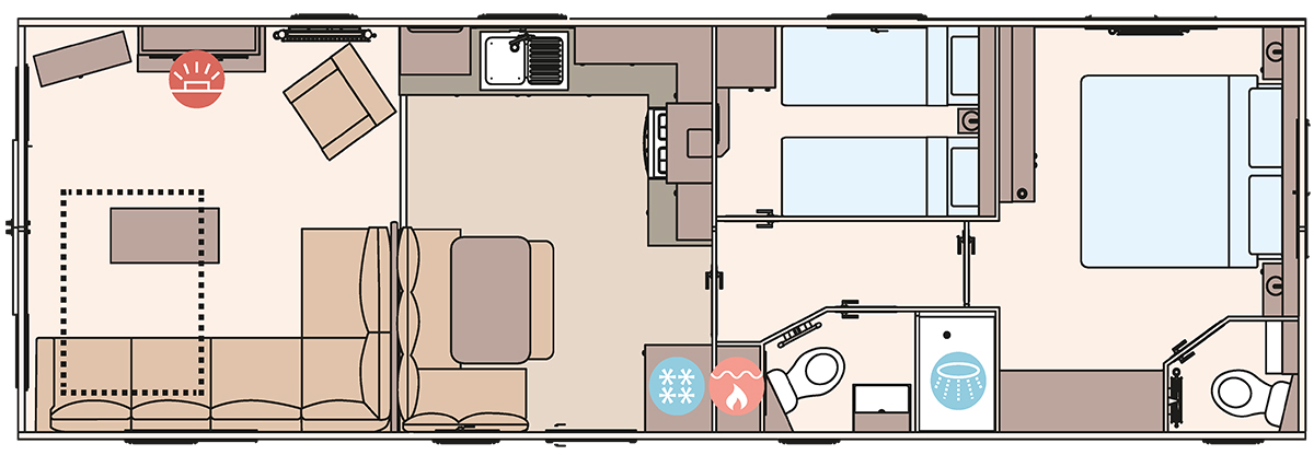 The Wimbledon 39ft x 12ft x 2 Bedroom floorplan