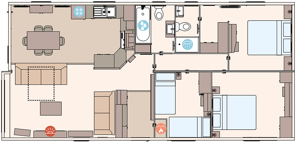 The Kielder Exclusive 42ft x 20ft 3 Bedroom (Double Bed Option) floorplan