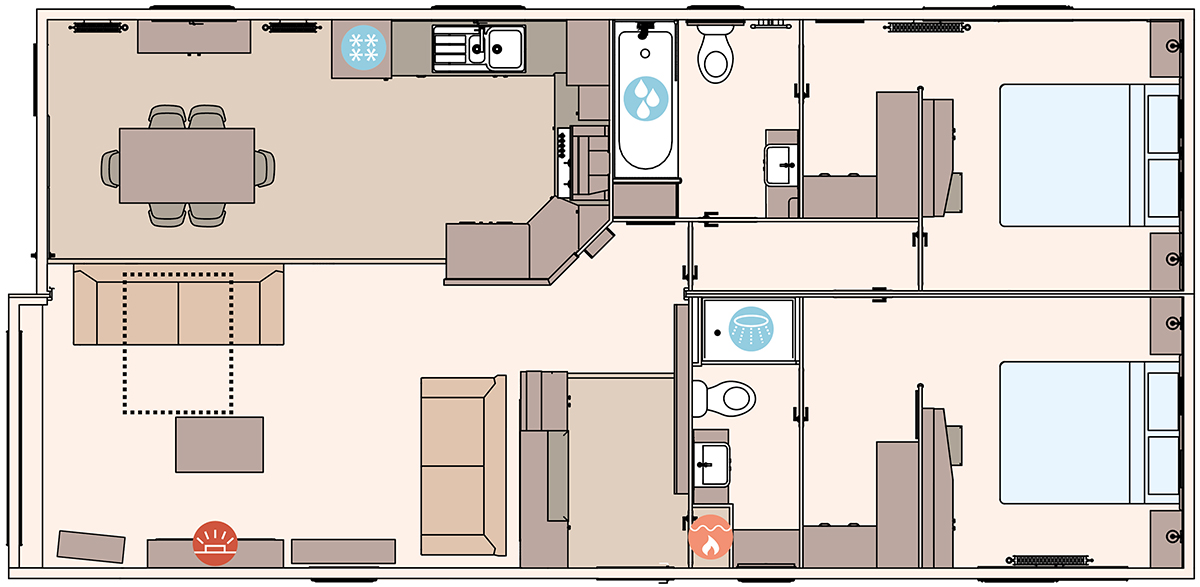 The Kielder Exclusive 41 x 20ft x 2 Bedroom (Double Bed Option) floorplan