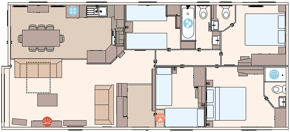 The Kielder Exclusive 45 x 20 4 Bedroom (Double Bed With Ensuite Option) floorplan