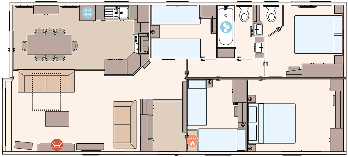 The Kielder Exclusive 45 x 20 4 Bedroom (Double Bed Option) floorplan