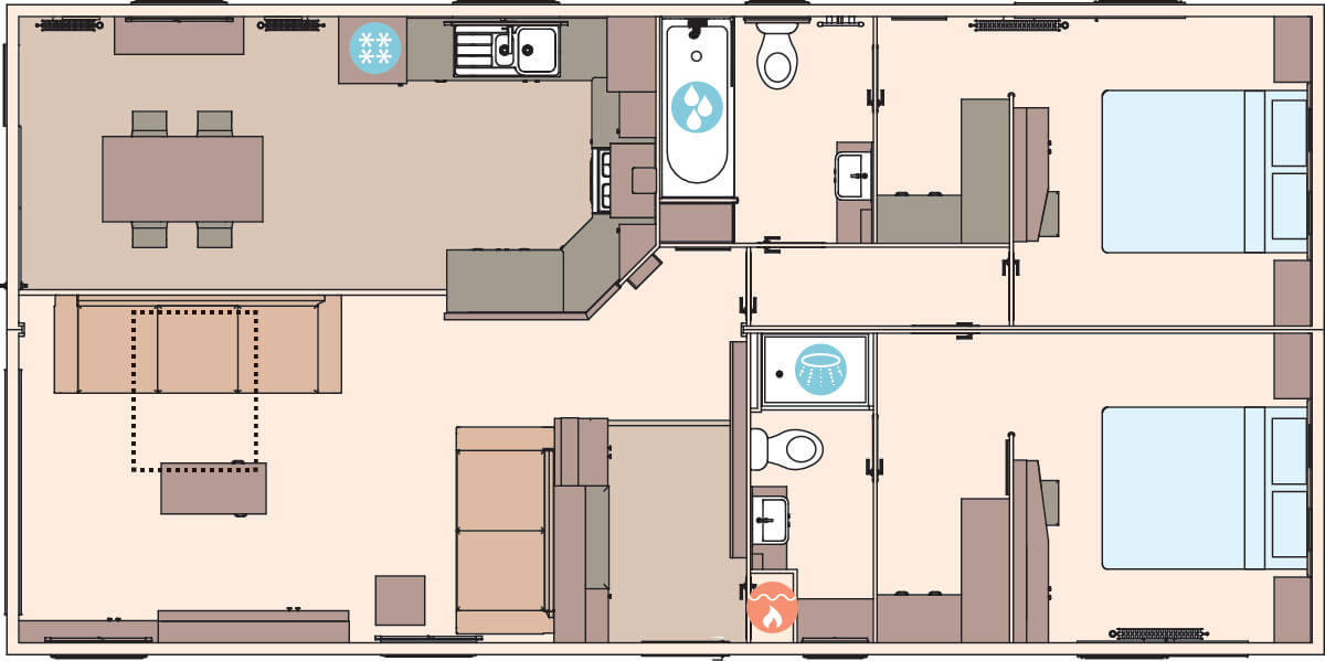 The Kielder 40ft x 20ft x 2 bedroom (Double Bed Option) floorplan