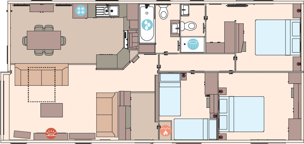 The Kielder Exclusive 42 x 20 3 Bedroom (Double Bed Option) floorplan