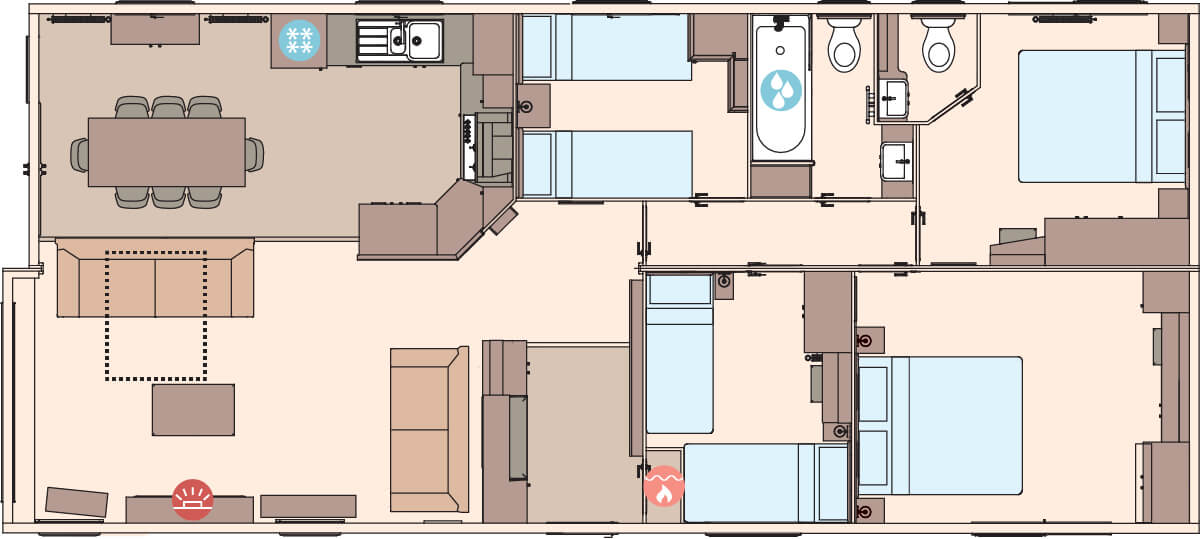 The Kielder Exclusive 45 x 20 4 Bedroom (Double Bed Option) floorplan